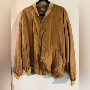 100% silk lightweight jacket Robert Stock Size L gold brown